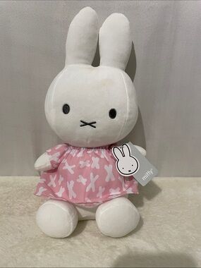 miffy White Plush Bunny in Pink Patterned Dress